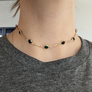 "Lydia" Emerald Green Jewel Gold Minimalist Dainty Simple Casual/Festival Choker